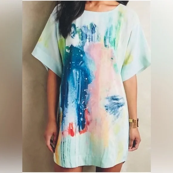 Anthropologie Maeve Painted 100% Silk Watercolor Tunic Dress Size XS - Picture 3 of 14